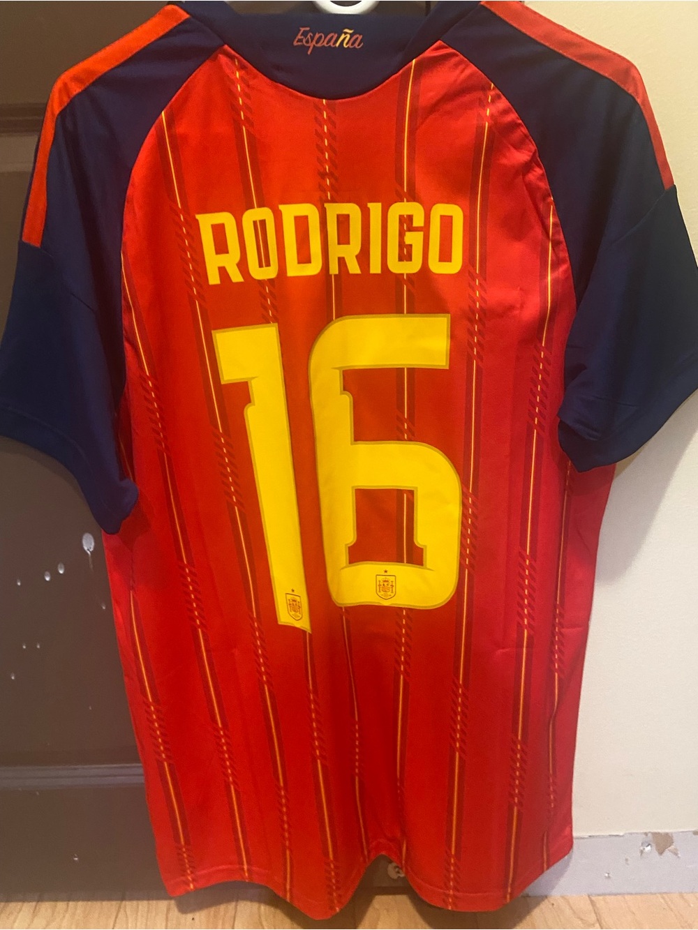 adidas Spain Rodrigo #16 Red and Navy Jersey